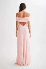 Audrey Off Shoulder Mesh Maxi Dress - Pale Pink