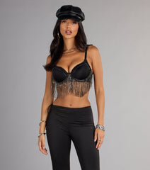 Watch Me Shine Rhinestone Fringe Bra Top