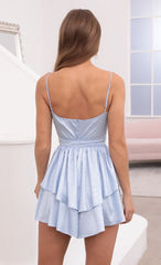 Ruffle Light Blue Leopard Jacquard Print Romper