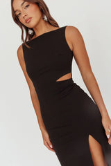Emille Cut-Out Split Midi Dress Black