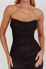 Midwest Strapless Gathered Mesh Maxi Dress Black