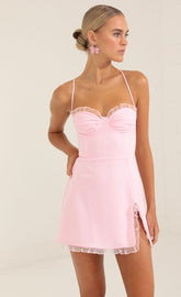 Corset Ruffle Dress in Pink