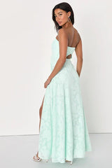 Garden of Romance Mint Green Floral Burnout Strapless Maxi Dress