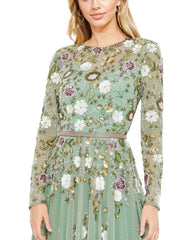 Mac Duggal 5716 Tea Length Long Sleeve Formal Dress