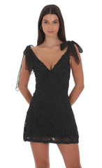 Textured Floral V-Neck Dress in Black