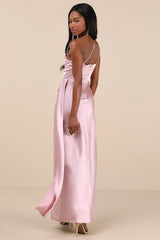 Signature Elegance Dusty Lavender Satin One-Shoulder Maxi Dress