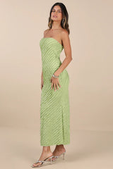 Faelyn Light Green Strapless Ruffled Midi Dress