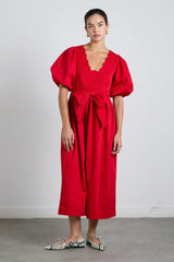 aria bow embroidered midi dress - red