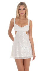 Sequin Pearl Cutout Dress in White