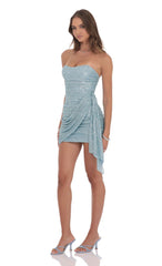 Strapless Sequin Tassel Corset Dress in Light Blue