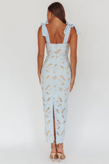 Coastal Bloom Tied Shoulder Maxi Dress Embroidered Baby Blue