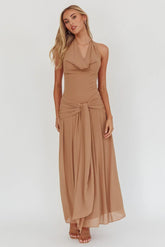 Maretha Cowl Halterneck Maxi Dress Latte