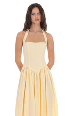 Halter Midi Dress in Yellow