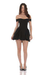 Off Shoulder Fit and Flare Dress in Black