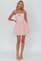 Bahia A-Line Square Neckline Mini Dress Lace Blush