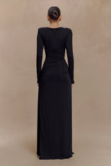 Deanna Long Sleeve Gathered Maxi Dress - Black