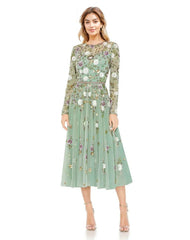 Mac Duggal 5716 Tea Length Long Sleeve Formal Dress