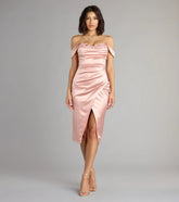 Martine Off-The-Shoulder Midi Satin Formal Dress