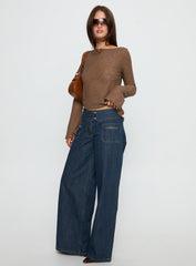 Unwritten Mid Rise Wide Leg Jeans Dark Blue Wash