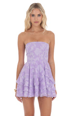 Floral Strapless Asymmetrical Dress in Lavender