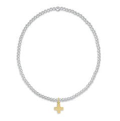 Classic Mixed Metal 2mm Bracelet - Signature Cross Small Gold Charm