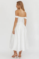Heavens Above Off-Shoulder Basque Waist Midi Dress Ivory