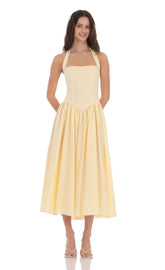 Halter Midi Dress in Yellow