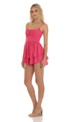 Dotted Ruffle Romper in Pink
