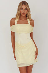 Matias Off-Shoulder Sleeve Halter Mini Dress Butter
