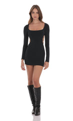 Pearl Open Back Bodycon Dress in Black