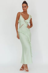 La Estrella Ruffle And Lace Trim Maxi Dress Sage