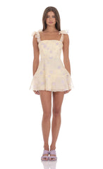 Embroidered Floral A-line Dress in Cream