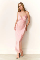 Sorone Satin Lace Maxi Slip Dress