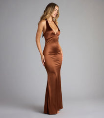 Eloise Satin V-Neck Halter Mermaid Formal Dress