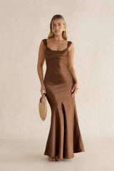 Wish From An Angel Satin Maxi Dress Brown
