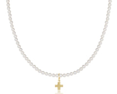 Choker Beaded - Classic Pearl 3mm - Signature Cross Gold Charm
