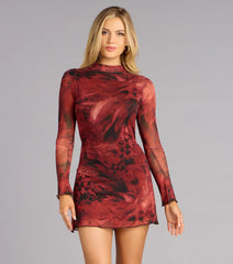 Abstract Affair Mesh Mock Neck Dress
