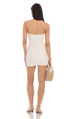 Strapless Ruched Bodycon Dress in Ivory