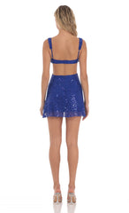 Sequin Pearl Cutout Dress in Blue