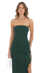 Mesh Ruffle Slit Dress in Green