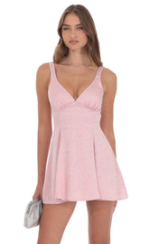 Floral Jacquard Bow Tie Dress in Dusty Pink