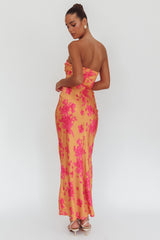 City Of Stars Strapless Maxi Dress Floral Orange