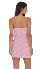 Lace Ruffle Strapless Dress in Pink