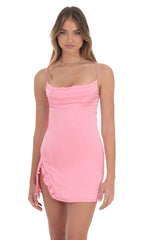 Satin Cowl Neck Dress in Pink