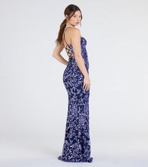 Shelby Lace-Up Slit Sequin Formal Dress