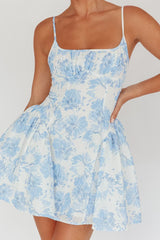 Courting Cami Strap Mini Dress Floral Blue