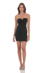 Strapless Rhinestone Embellished Dress in Black
