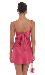 Satin Sweetheart Neck Dress in Berry Pink