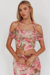 Sunset High Halterneck Crop Top Floral Blush