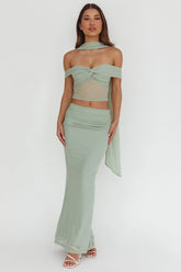All The Lights Ruched Midi Skirt Sage